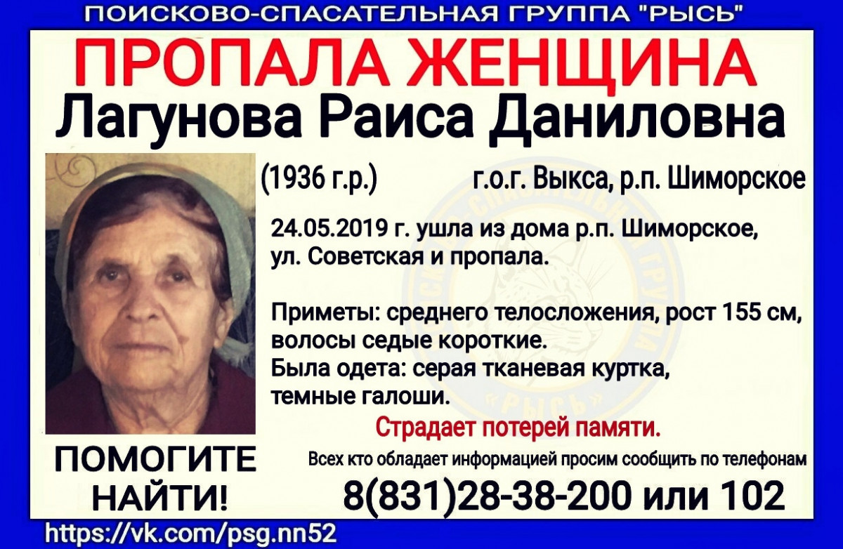 Волонтеры разыскивают пропавшую 83-летнюю жительницу Выксы